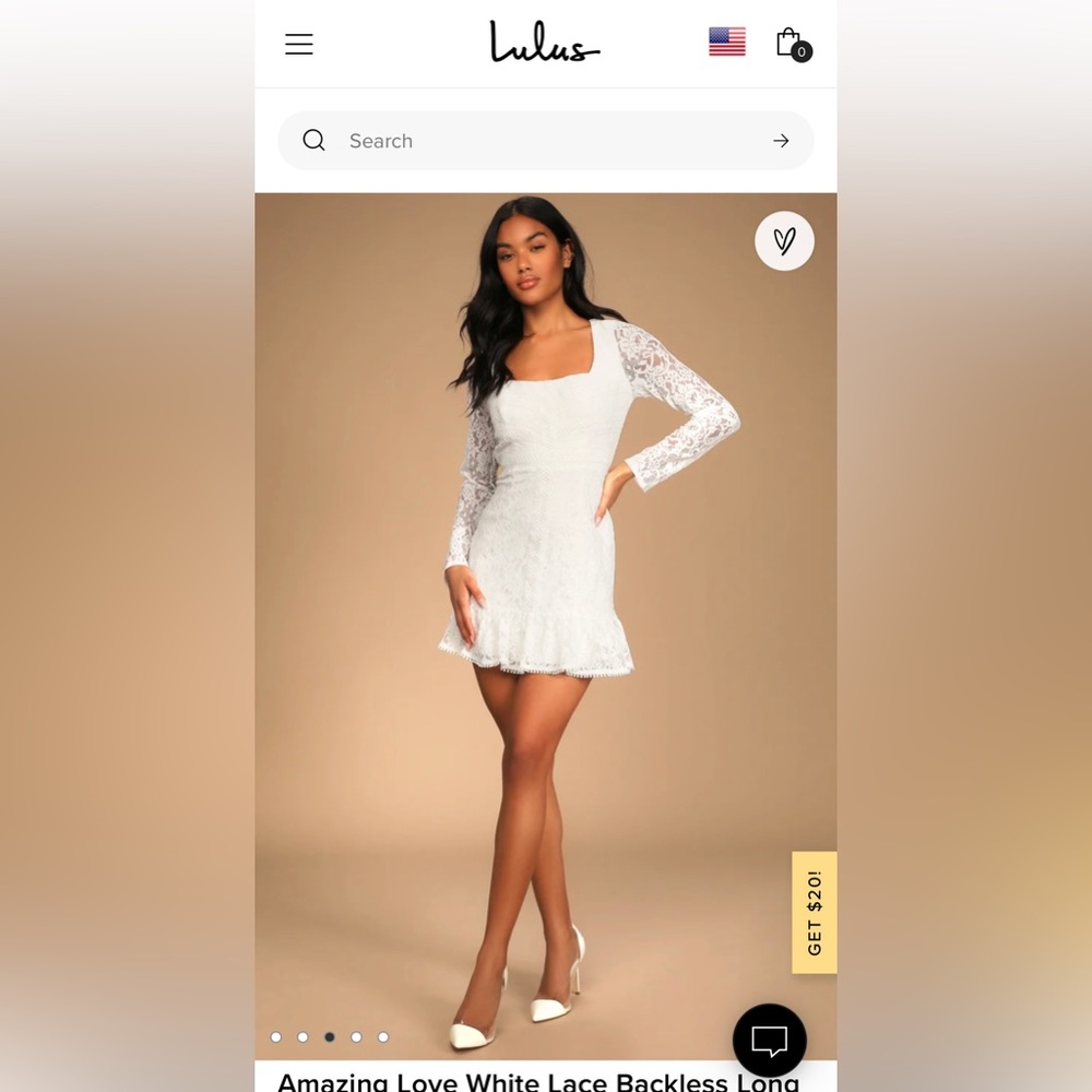 Lulus Amazing Love White Lace BacklessLong Sleeve Mini Dress